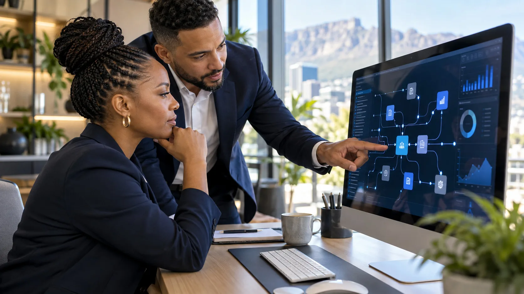 Business partners explore AI workflows 3 1 1